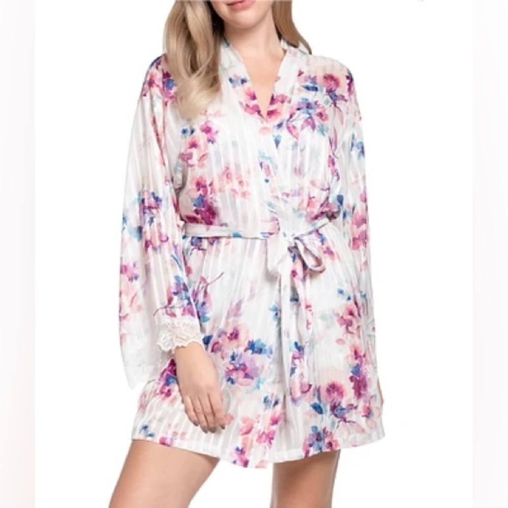 In Bloom by Jonquil Floral Sheer Robe w/ Lace Trim
